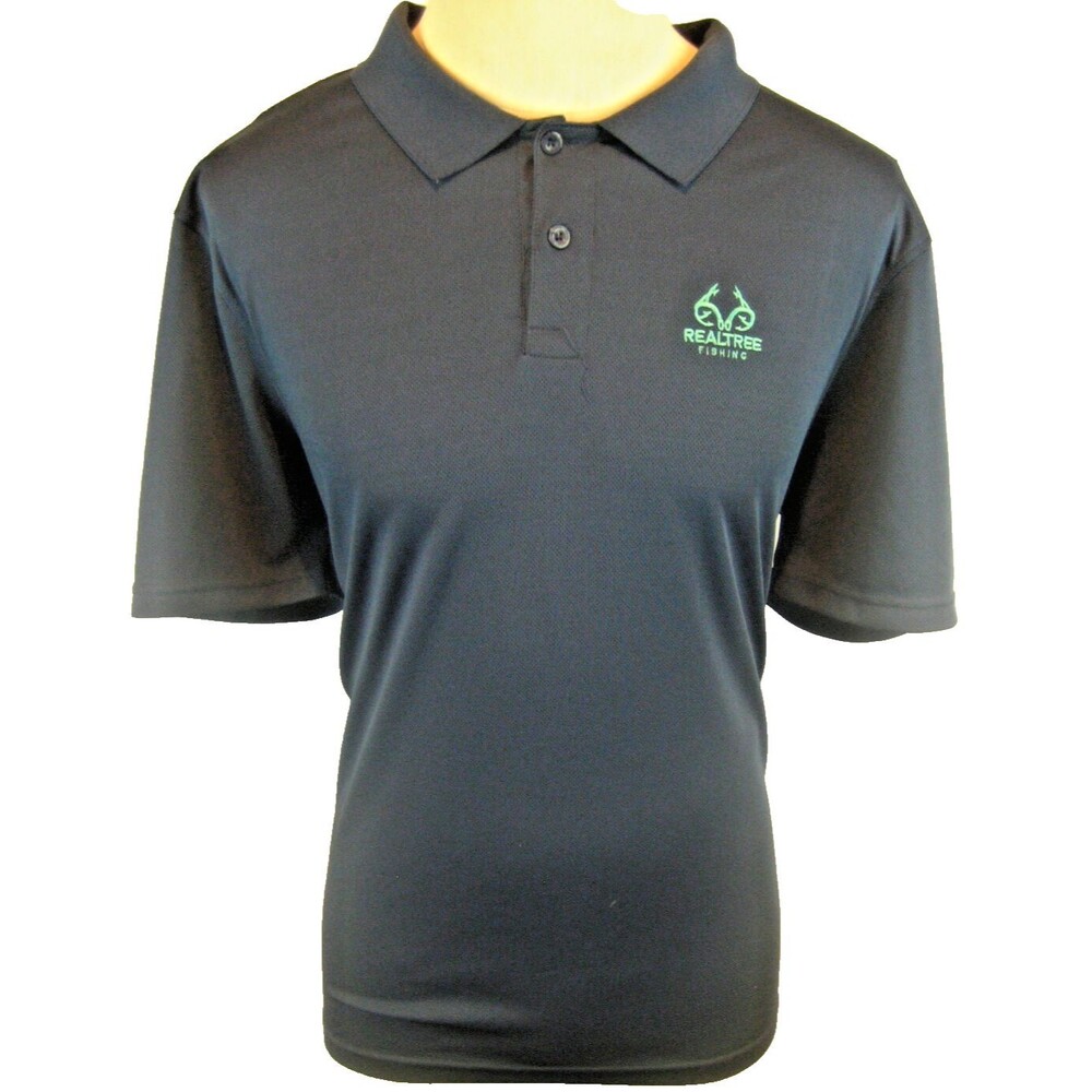 Mens Realtree Navy SS Golf Polo Fishing Poly Casual Shirt sz L